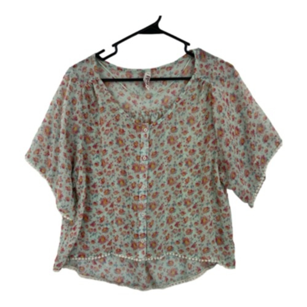 Mudd Women's Floral Print Sheer Button Front Blouse Top M